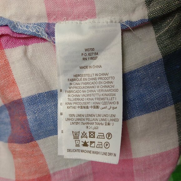 Boden colorful plaid check 100% Linen round neck 3/4 sleeve blouse top ladies 12 - Picture 7 of 7